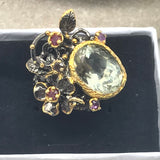 Stunning huge rare Amethyst black rhodium gold ring
