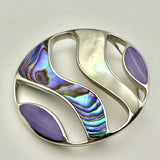 Sterling Silver Waves Cut Out Inlaid Stone Pendant