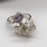 Sterling Silver Gold Vermeil Amethyst and Diopside and Gold sz 7 1/2 Ring Adjustable