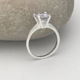 Sterling Silver Round High Set 8mm Solitaire Diamond Ring