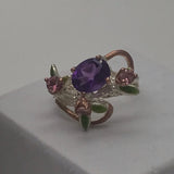 Sterling Silver Gold Vermeil Amethyst and tourmaline white and rose gold ring
