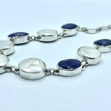 Sterling Silver Coin Pearl Lapis Lazuli Station Necklace