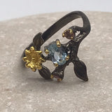 Sterling Silver Topaz and tourmaline black rhodium gold ring