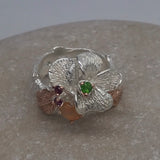 Sterling Silver Opal and chrome diopside gold, white and rose gold ring