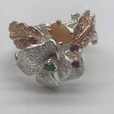 Sterling Silver Opal and chrome diopside gold, white and rose gold ring