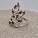 Sterling Silver Rhodolite and Amethyst and gold ring