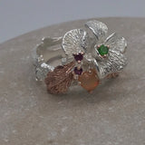 Sterling Silver Opal and chrome diopside gold, white and rose gold ring