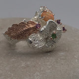 Sterling Silver Opal and chrome diopside gold, white and rose gold ring