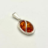 Sterling Silver Amber Oval With Small Wire Earrings and Pendant Set