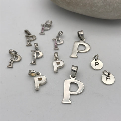 Initial silver charm letter P