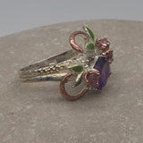 Sterling Silver Gold Vermeil Amethyst and tourmaline white and rose gold ring