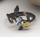 Sterling Silver Topaz and tourmaline black rhodium gold ring