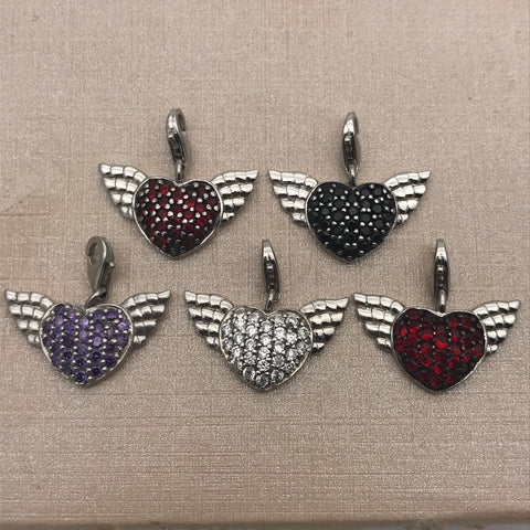 Charm angel wing with diamanté heart