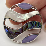 Sterling Silver Waves Cut Out Inlaid Stone Pendant