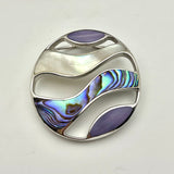Sterling Silver Waves Cut Out Inlaid Stone Pendant