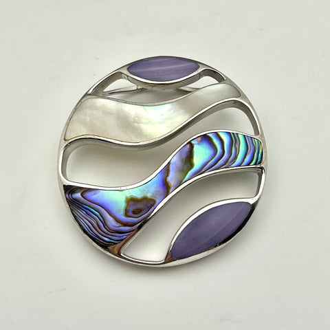 Sterling Silver Waves Cut Out Inlaid Stone Pendant