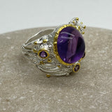 Sterling Silver Gold Vermeil Amethyst white and gold ring