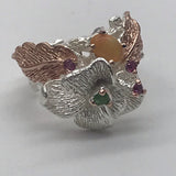 Sterling Silver Opal and chrome diopside gold, white and rose gold ring