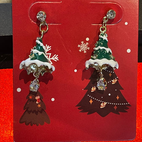 Snowy Christmas Tree  Drop Earrings