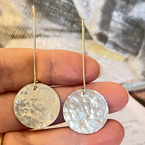Handmade Hammered Sterling Silver Round Drop Earrings