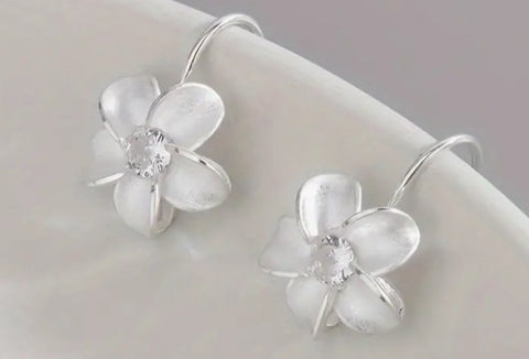 Sterling Silver Brushed Flower Drop Earrings