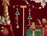 Flocked Asymmetric Burgundy Christmas 3D Drop Earrings