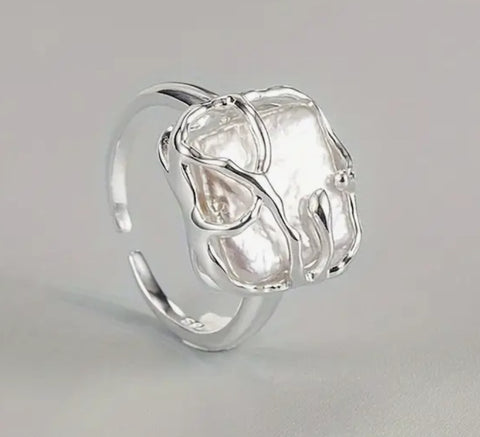 Sterling Silver Pearl Ring with squiggles