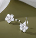 Sterling Silver Brushed Flower Drop Earrings