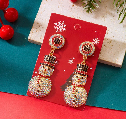 3D Christmas Snowman Drop Earrings