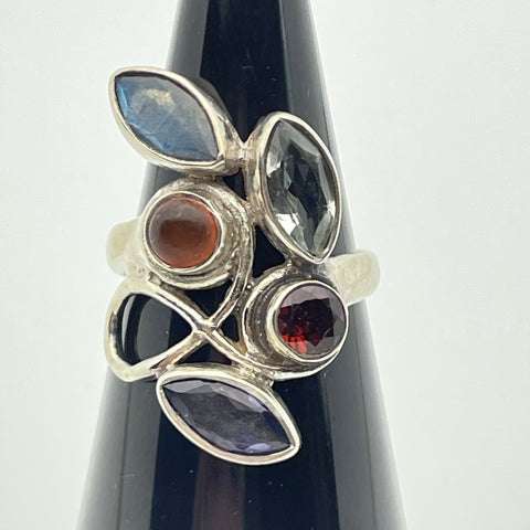 Sterling Silver Multi Stone Ring Size 8