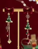 Flocked Asymmetric Burgundy Christmas 3D Drop Earrings