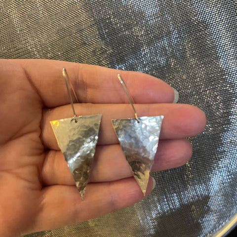 Handmade Hammered Sterling Silver Triangle Drop Earrings