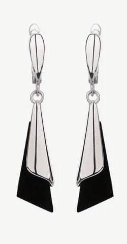 Sterling Silver Black Geometric Drop Earrings