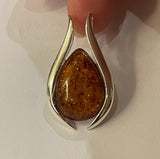 Sterling Silver & Baltic Amber Large Modern Pendant -