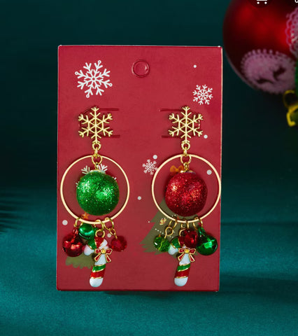 Hoop Christmas Sparkly Baubles 3D Drop Earrings
