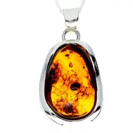 Sterling Silver & Genuine Cognac Baltic Amber Exclusive Unique Pendant