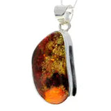 925 Sterling Silver & Genuine Green Baltic Amber Exclusive Unique Pendant - Green-cognac