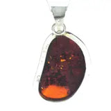 925 Sterling Silver & Genuine Green Baltic Amber Exclusive Unique Pendant - Green-cognac