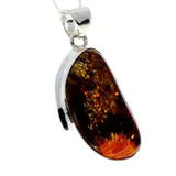 925 Sterling Silver & Genuine Green Baltic Amber Exclusive Unique Pendant - Green-cognac