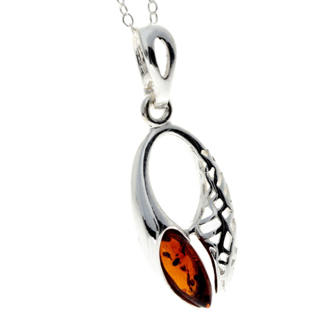 Sterling Silver & Dainty Baltic Amber Modern Pendant