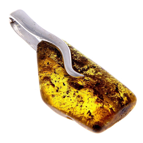 925 Sterling Silver & Genuine Cognac Baltic Amber Exclusive Unique Pendant