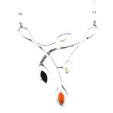 925 Sterling Silver & Genuine Baltic Amber Contemporary Modern Necklace - (Mix)