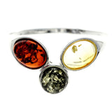 925 Sterling Silver & Baltic Amber 3 Stone Classic Ring (Mix / 9)