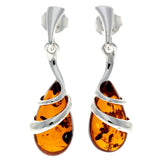 925 Sterling Silver & Baltic Amber Drop Modern Earrings - cognac