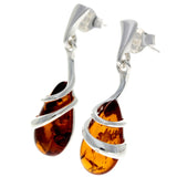 925 Sterling Silver & Baltic Amber Drop Modern Earrings - cognac