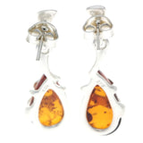 925 Sterling Silver & Baltic Amber Drop Modern Earrings - cognac