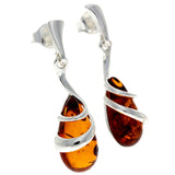 925 Sterling Silver & Baltic Amber Drop Modern Earrings - cognac