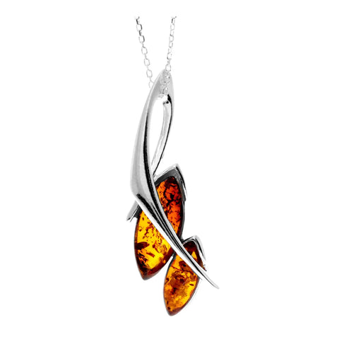 Sterling Silver & Genuine Baltic Amber Modern Pendant