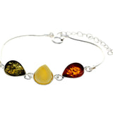 925 Sterling Silver & Baltic Amber Classic Adjustable Bracelet 20 cm