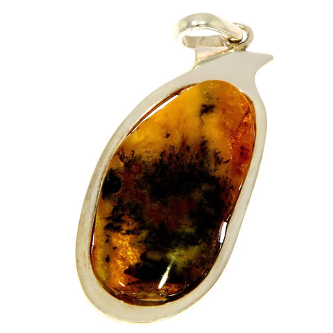 Sterling Silver & Genuine Lemon Baltic Amber Exclusive Unique Pendant